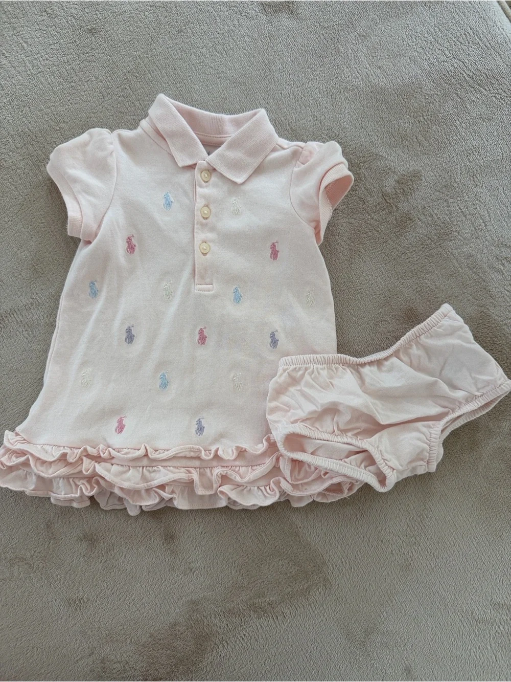 Ralph Lauren Pale Pink Ruffle Polo Dress with Bloomers